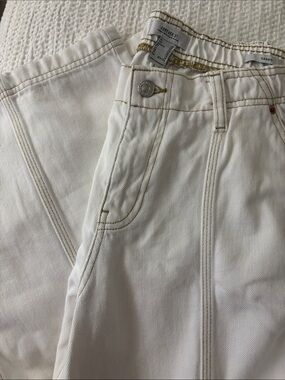 Forever 21 Off-White High-Rise Cargo Jeans with Contrast Stitching 29